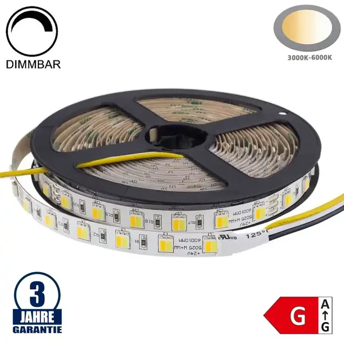 60SMD/m 16W/m 24V Professional Led Streifen 5025 Dual-Led Warm-Kaltweiß 1m