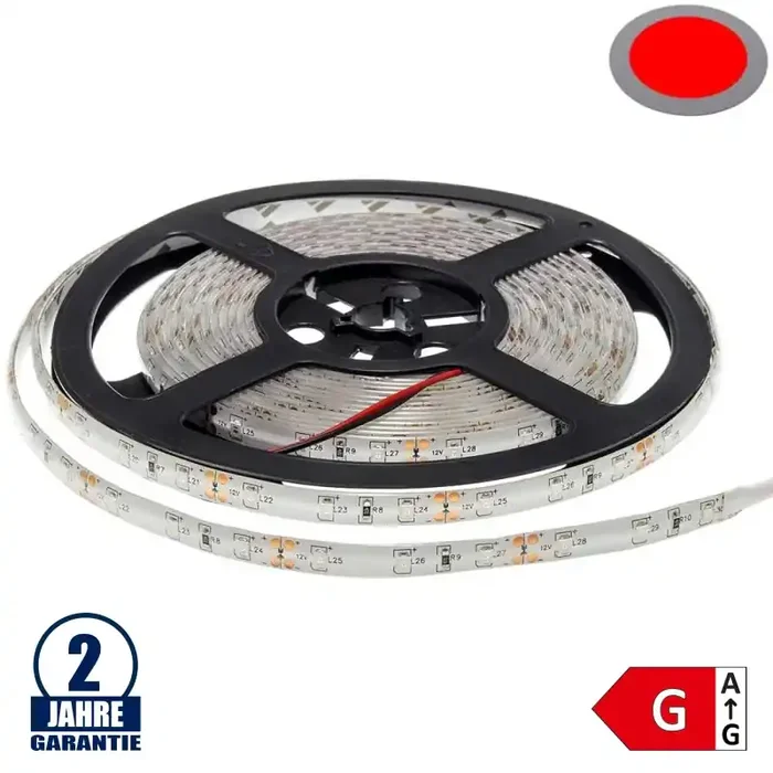 60SMD/m 4,8W/m 12V LED Streifen 3528 Rot Spritzwassergeschützt 1m