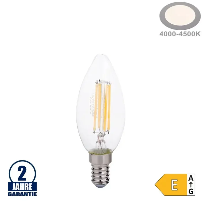 6W LED FILAMENT E14 C35 Kerze Glas Neutralweiß
