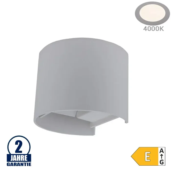 6W LED Wandleuchte Rund Up and Down Grau IP54 Neutralweiß