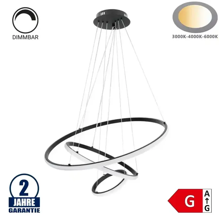 78W LED CCT Pendelleuchte Dimmbar Schwarz 3-fach