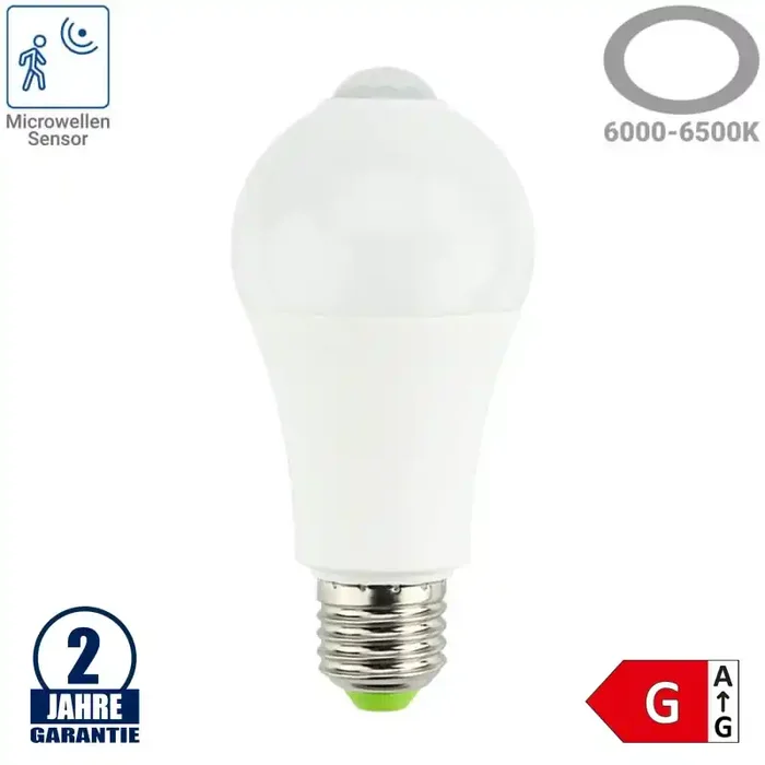7W LED E27 A60 Birne mit Bewegungsmelder Kunststoff Kaltweiß