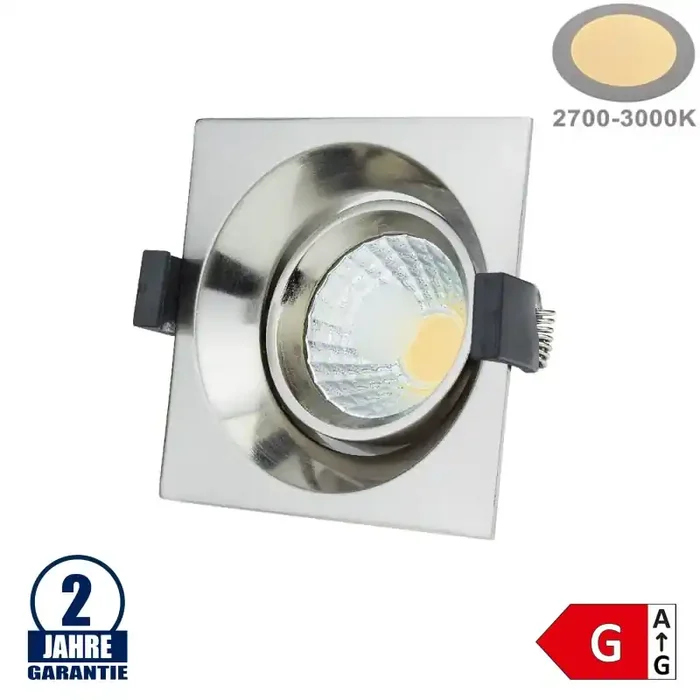 8W LED COB Einbauleuchte Quadratisch Schwenkbar Warmweiß Inox
