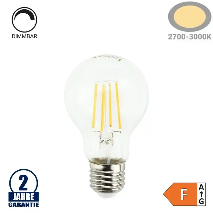 8W LED FILAMENT E27 A60 Birne Glas Warmweiß Dimmbar