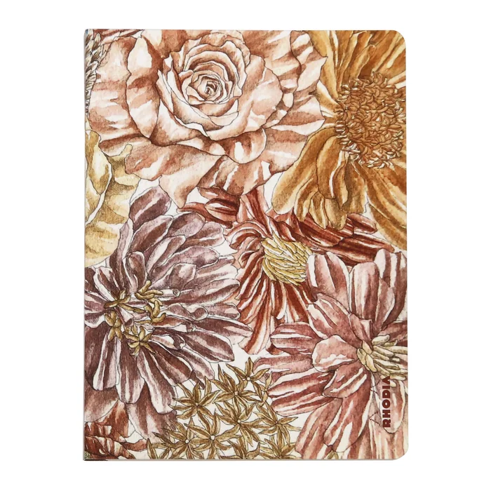 A5 Notizbuch mit versteckter Vollbindung, liniert, 120 Seiten, Softtouch-Cover mit Blumenmuster Rhodia orange Botanique [Größe 14,8×21 cm]