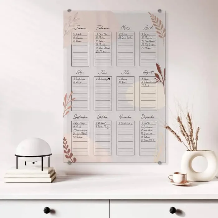 Acrylboard Memoboard Geburtstage Jahrestage – transparent
