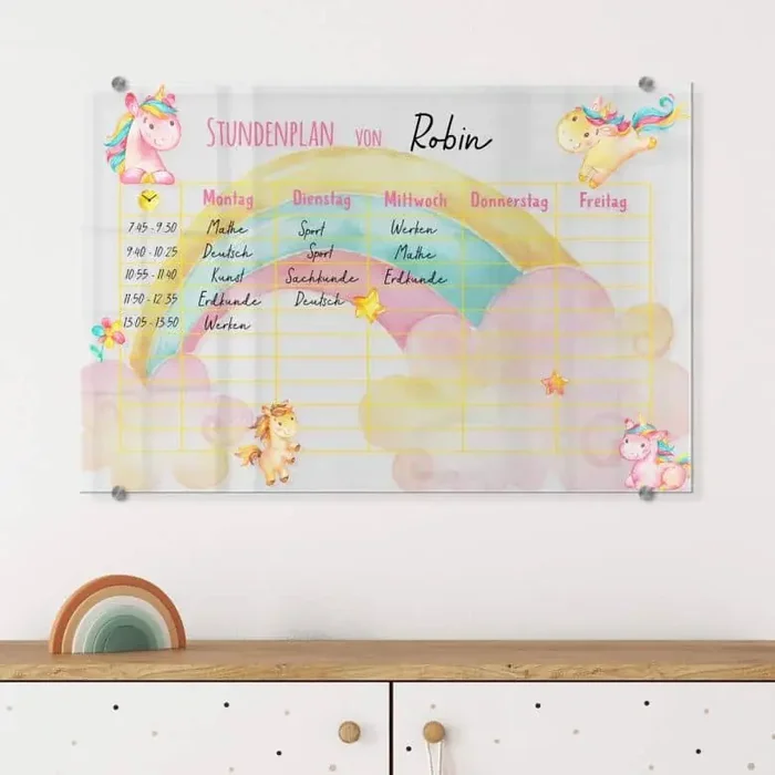 Acrylboard Memoboard Stundenplan Einhörner – transparent