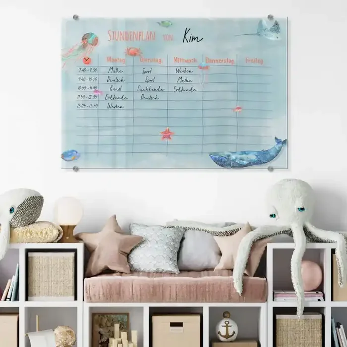 Acrylboard Memoboard Stundenplan Meerestiere – Transparent