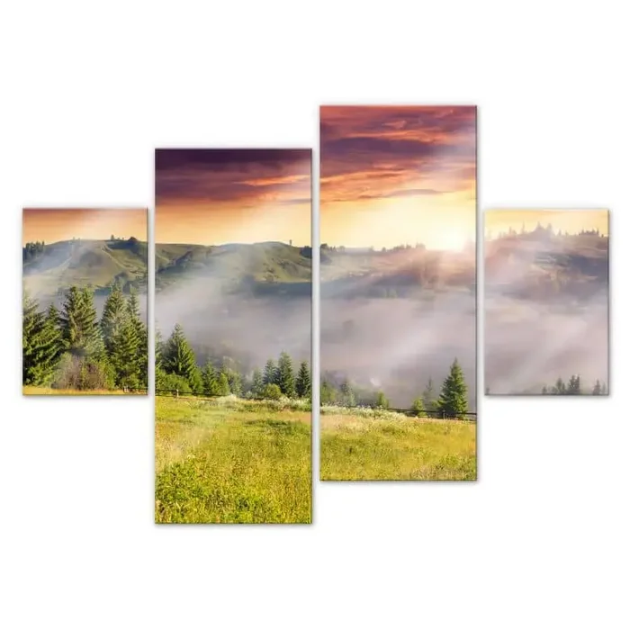 Acrylglasbild Bergtal im Nebel (4-teilig)