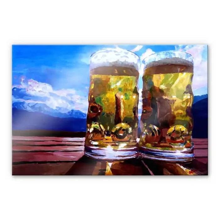 Acrylglasbild Bleichner – Zwei Bier in den Bergen
