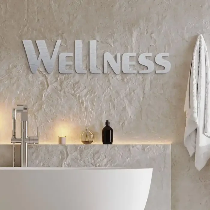 Alu-Dibond Buchstaben – Silbereffekt – Wellness