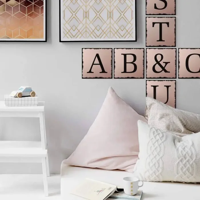 Alu-Dibond Kupfereffekt – Buchstabensteine – Shabby