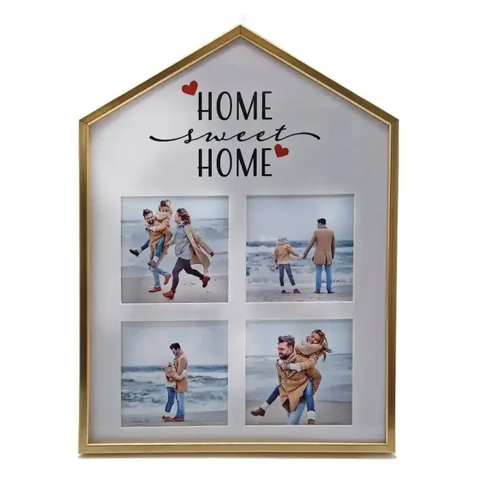 Aluminium Haus-Bilderrahmen Gold mit Passepartout – für 4 Fotos – 25,4 x 34,3 cm