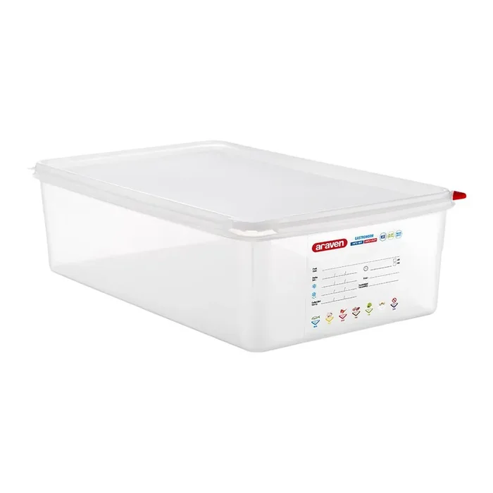 ARAVEN gastronorm container with lid, polypropylene, GN 1/1 (150 mm)