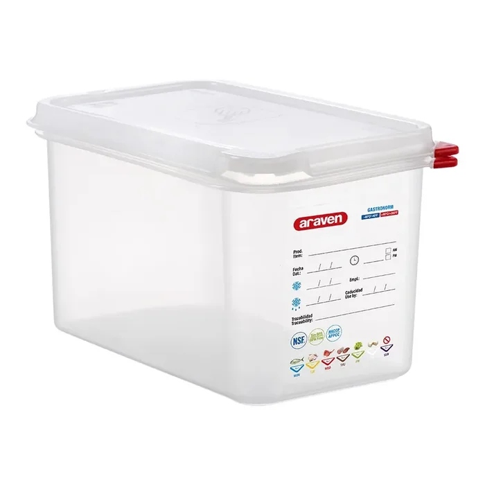 ARAVEN gastronorm container with lid, polypropylene, GN 1/4 (150 mm)