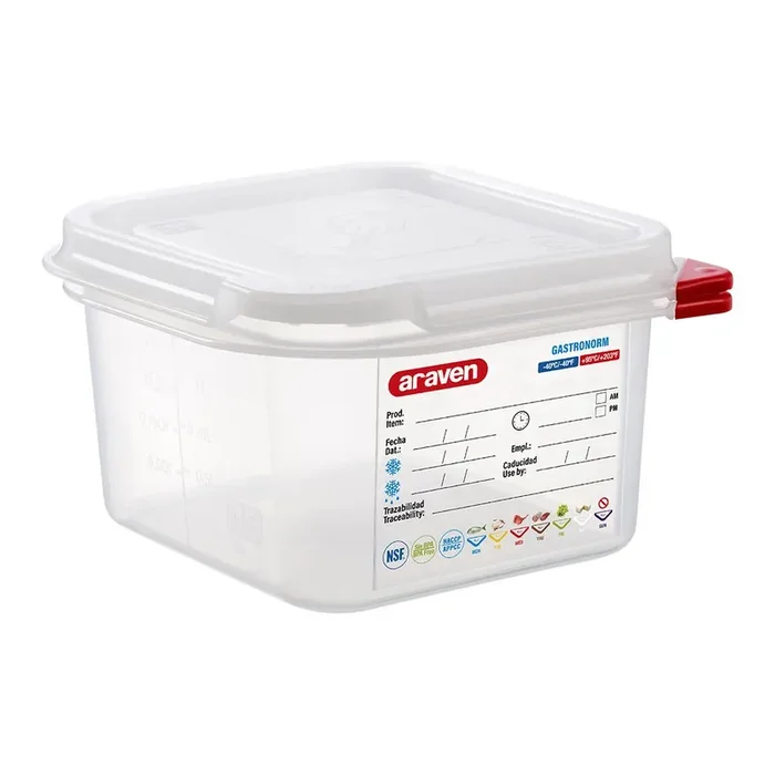 ARAVEN gastronorm container with lid, polypropylene, GN 1/6 (100 mm)