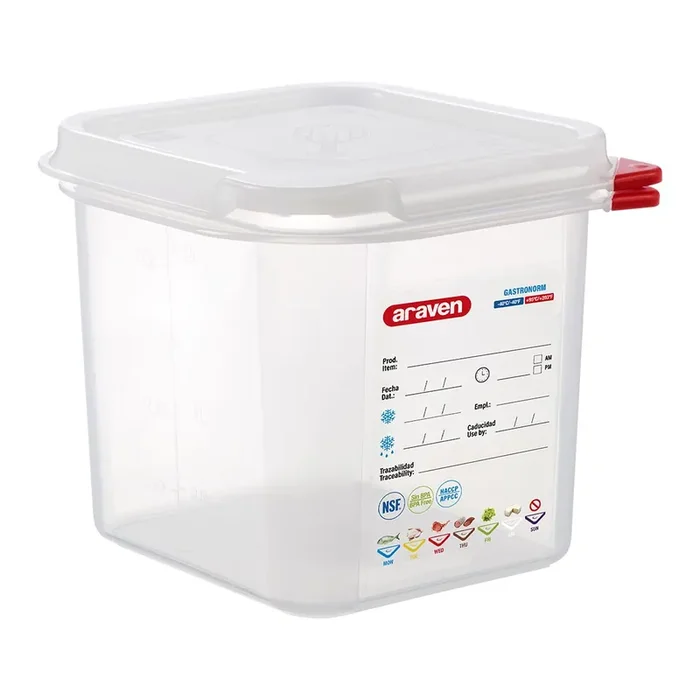 ARAVEN Gastronormbehälter mit Deckel, Polypropylen, GN 1/6 (150 mm)