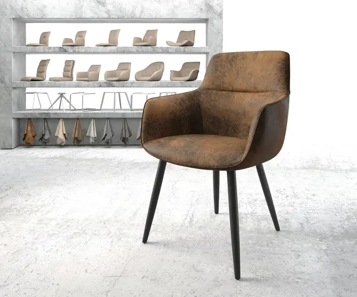 Armlehnstuhl Pejo-Flex Braun Antik 4-Fuß konisch Schwarz