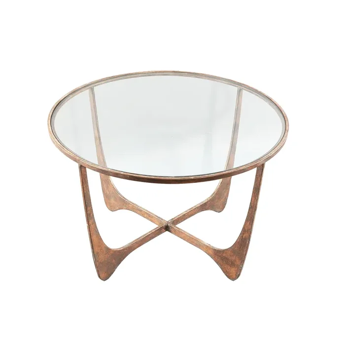 Art Déco Couchtisch Beistelltisch Maxim Copper Glas Kupfer Ø70