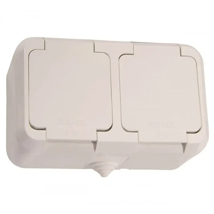 Aufputz Feuchtraumdoppelsteckdose IP44 weiß 250V/16A