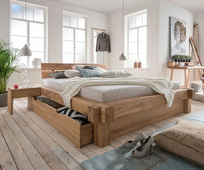 Balkenbett 2 mit Bettkasten