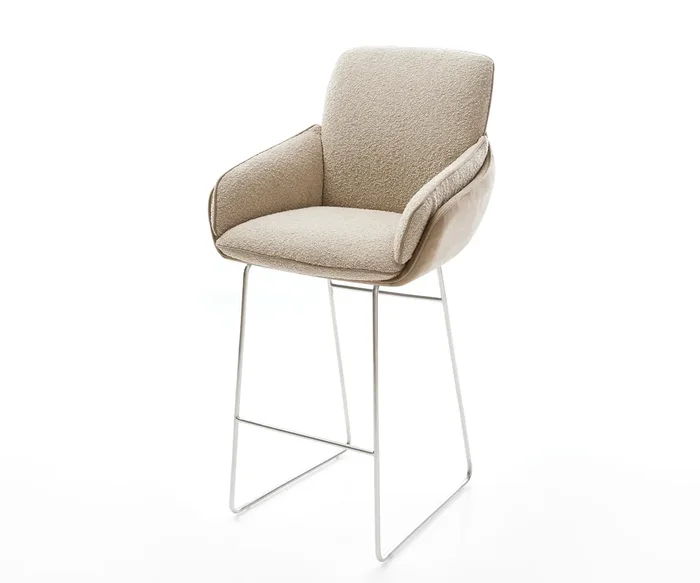 Barstuhl Luan-Flex Materialmix Schlamm Kufengestell Edelstahl Taschenfederkern