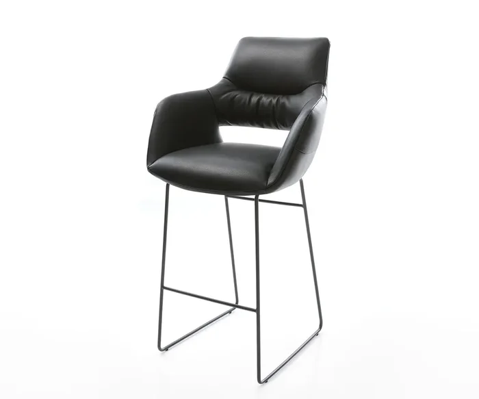 Barstuhl Yago-Flex Echt-Leder Schwarz Kufengestell Metall Schwarz Taschenfederkern