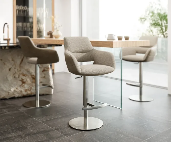 Barstuhl Yago-Flex Materialmix Mikrofaser Schlamm / Bouclé Schlamm Drehfußhöhenverstellbar Edelstahl drehbar Taschenfederkern