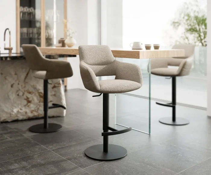 Barstuhl Yago-Flex Materialmix Mikrofaser Schlamm / Bouclé Schlamm Drehfußhöhenverstellbar Metall Schwarz drehbar Taschenfederkern