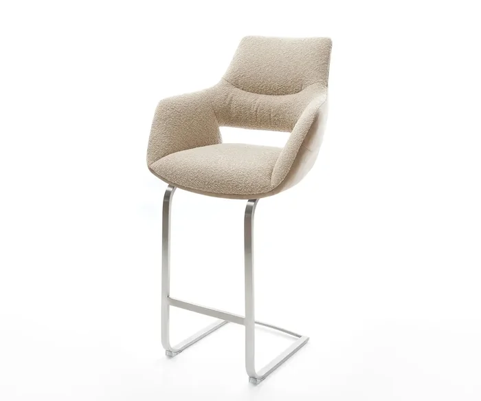 Barstuhl Yago-Flex Materialmix Mikrofaser Schlamm / Bouclé Schlamm Freischwinger flach Edelstahl Taschenfederkern