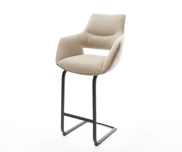 Barstuhl Yago-Flex Materialmix Mikrofaser Schlamm / Bouclé Schlamm Freischwinger flach Metall Schwarz Taschenfederkern