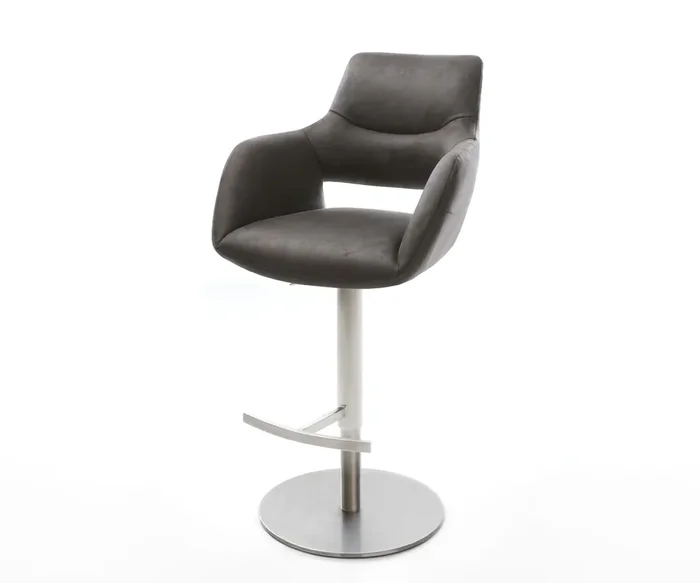 Barstuhl Yago-Flex Mikrofaser Anthrazit Vintage Drehfuß höhenverstellbar Edelstahl drehbar Taschenfederkern