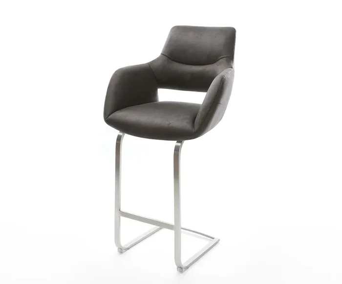 Barstuhl Yago-Flex Mikrofaser Anthrazit Vintage Freischwinger flach Edelstahl Taschenfederkern