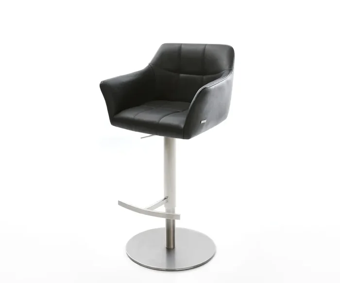 Barstuhl Yulo-Flex Echt-Leder Schwarz Drehfuß höhenverstellbar Edelstahl