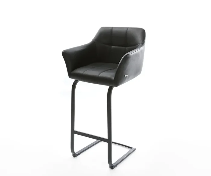 Barstuhl Yulo-Flex Echt-Leder Schwarz Freischwinger flach Metall