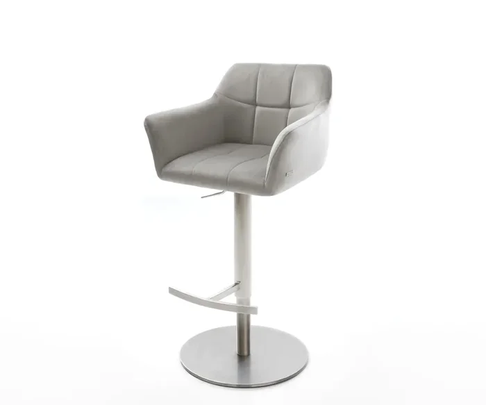 Barstuhl Yulo-Flex Samt Grau Drehfuß höhenverstellbar Edelstahl