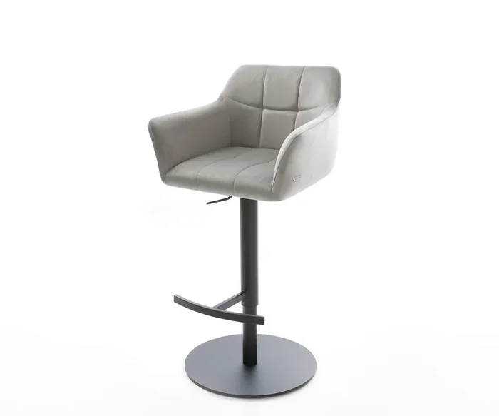 Barstuhl Yulo-Flex Samt Grau Drehfuß höhenverstellbar Metall