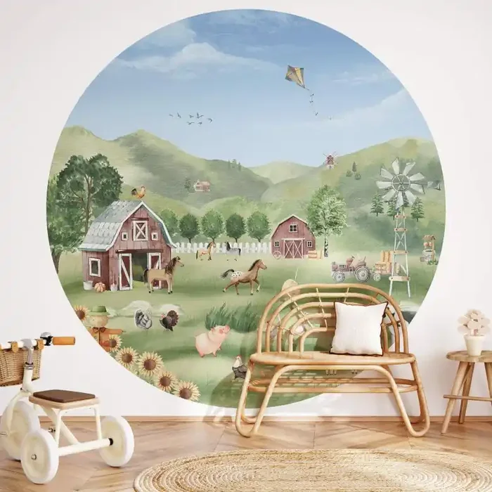 Bauernhof Fototapete Kinderzimmer – Oliver Robins – Rund – Selbstklebend/Vlies