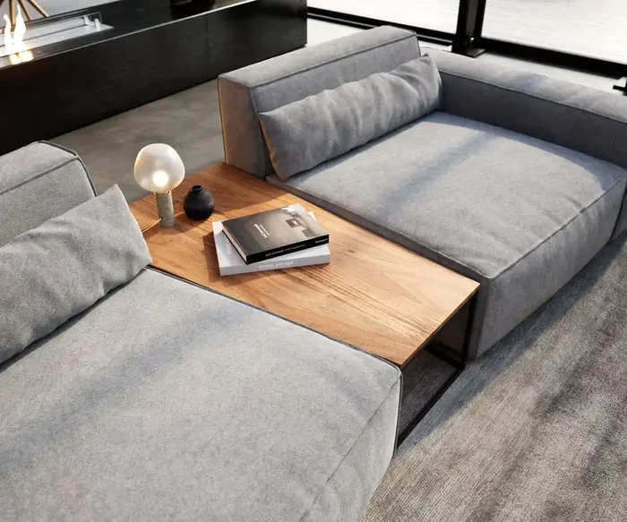 Beistelltisch Tatius 120×40/70 Akazie Natur Gestell schwarz passend zu Sirpio Trapeztisch