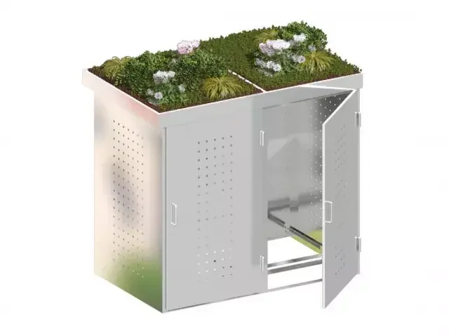 Binto 2er Mülltonnenbox Edelstahl – mit Pflanzschalen