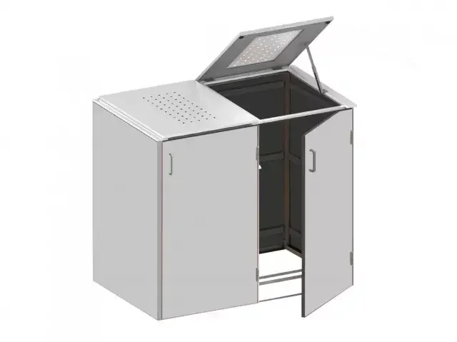 Binto 2er Mülltonnenbox HPL lichtgrau – mit Edelstahl Klappdeckeln