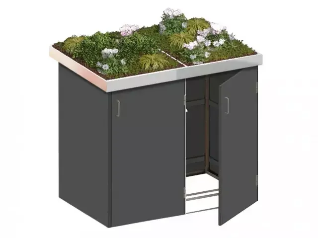 Binto 2er Mülltonnenbox HPL schiefer – mit Pflanzschalen