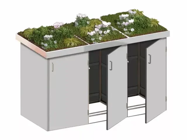 Binto 3er Mülltonnenbox HPL lichtgrau – mit Pflanzschalen