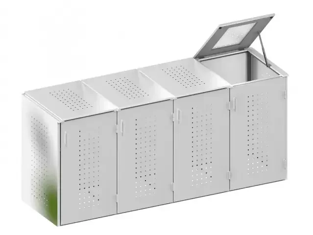 Binto 4er Mülltonnenbox Edelstahl – mit Klappdeckeln