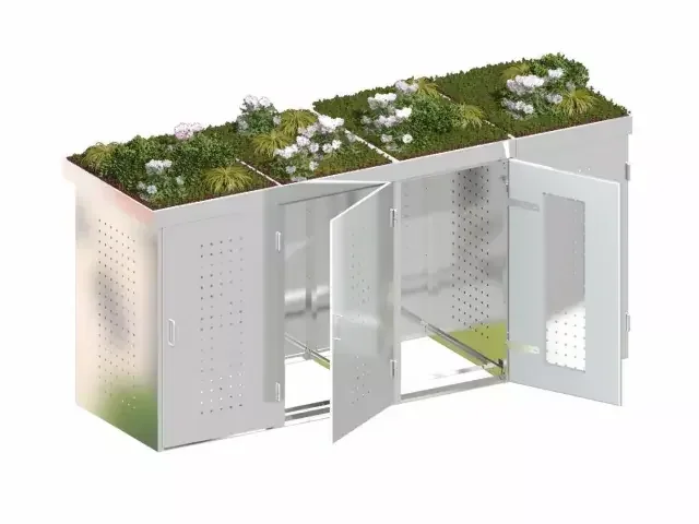 Binto 4er Mülltonnenbox Edelstahl – mit Pflanzschalen