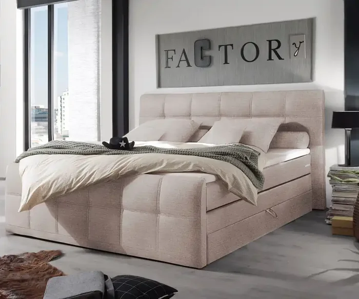 Boxspringbett Amarillo 180×200 Beige Strukturstoff Topper