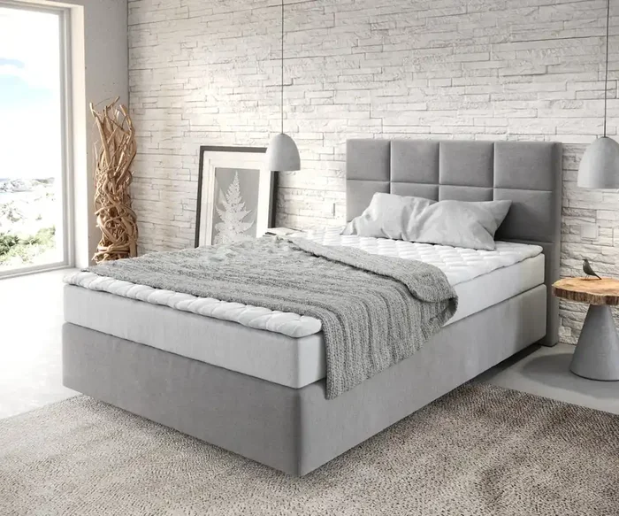 Boxspringbett Dream-Fine 120×200 cm Mikrofaser Grau mit Matratze und Topper