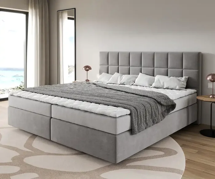 Boxspringbett Dream-Fine Mikrofaser Grau 200×200 cm Bonell-Matratze PU-Topper