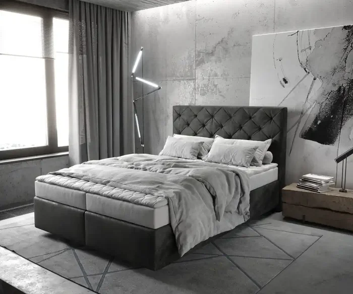 Boxspringbett Dream-Great 140×200 cm Mikrofaser Anthrazit Vintage mit Matratze und Topper