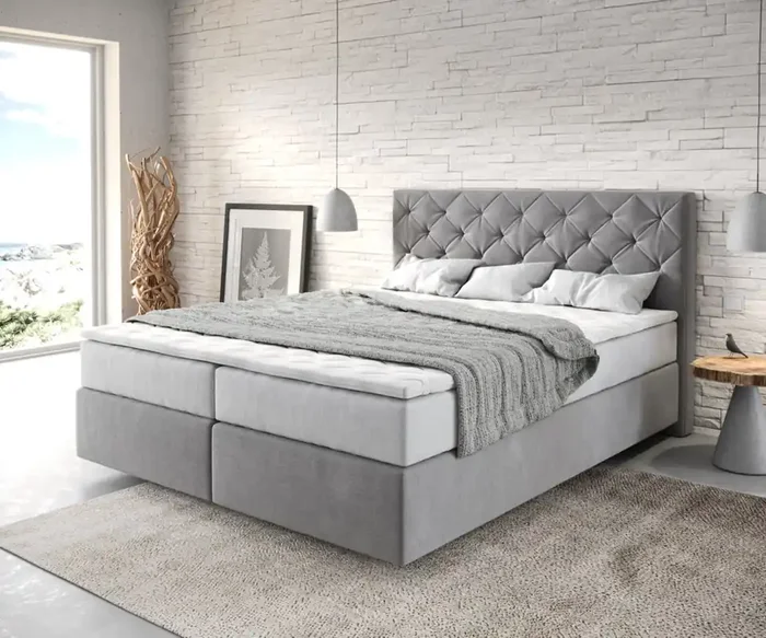 Boxspringbett Dream-Great 160×200 cm Mikrofaser Grau mit TFK Matratze und Visco Topper